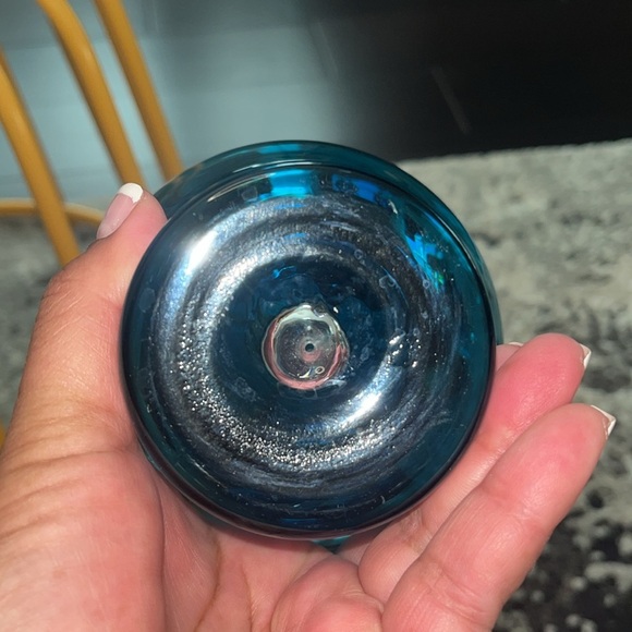 Krosno Teal Blue Art Glass Heavy Base Controlled Bubble Candle Votive Holder - Picture 5 of 5